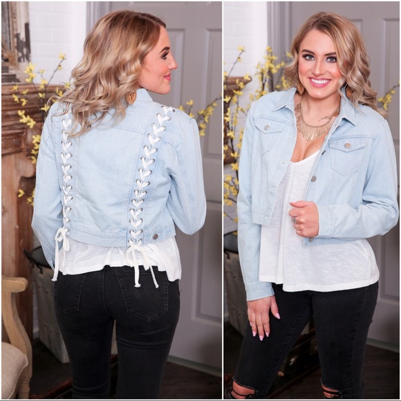 ✨LAST ONE✨Lace Up Back Cropped Jean Jacket - Picture 2 of 2